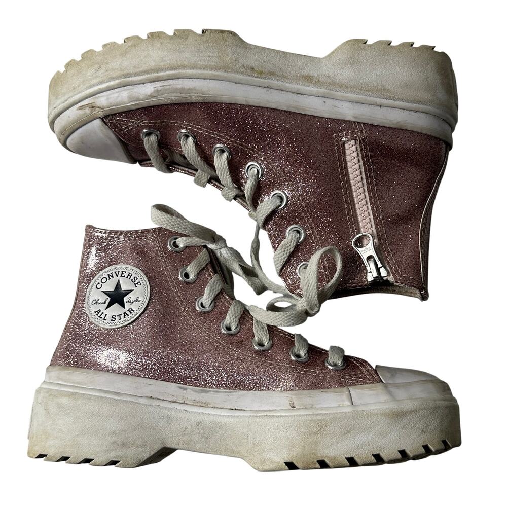 Converse Pink Glitter Lug Sole High Tops Youth 2 Princess Sparkle Shoes